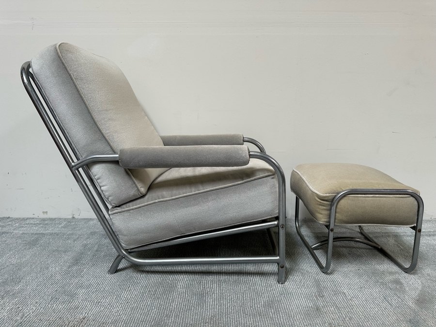 Vintage Art Deco Armchair 25W X 38D X 33H With Matching Ottoman 20W X 16D X 15H In Style Of Donald Deskey / Kem Weber For Lloyd [Photo 6]