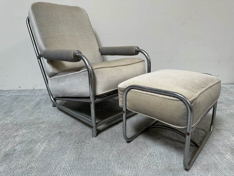 Vintage Art Deco Armchair 25W X 38D X 33H With Matching Ottoman 20W X 16D X 15H In Style Of Donald Deskey / Kem Weber For Lloyd [Photo 3]