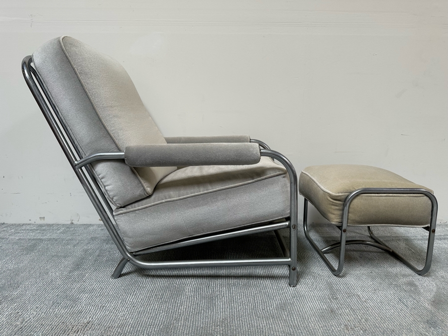 Vintage Art Deco Armchair 25W X 38D X 33H With Matching Ottoman 20W X 16D X 15H In Style Of Donald Deskey / Kem Weber For Lloyd [Photo 5]