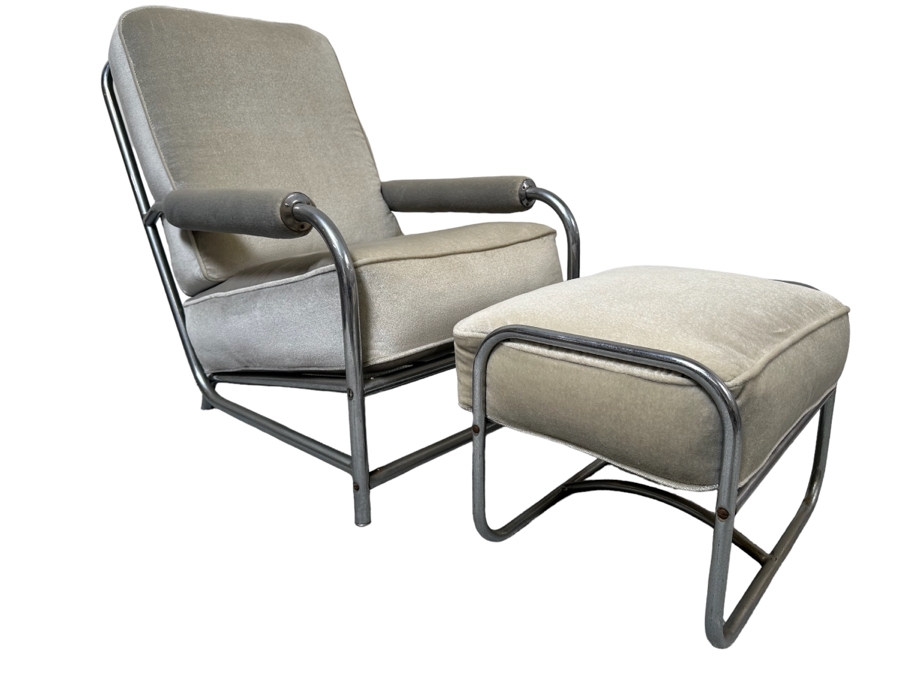 Vintage Art Deco Armchair 25W X 38D X 33H With Matching Ottoman 20W X 16D X 15H In Style Of Donald Deskey / Kem Weber For Lloyd