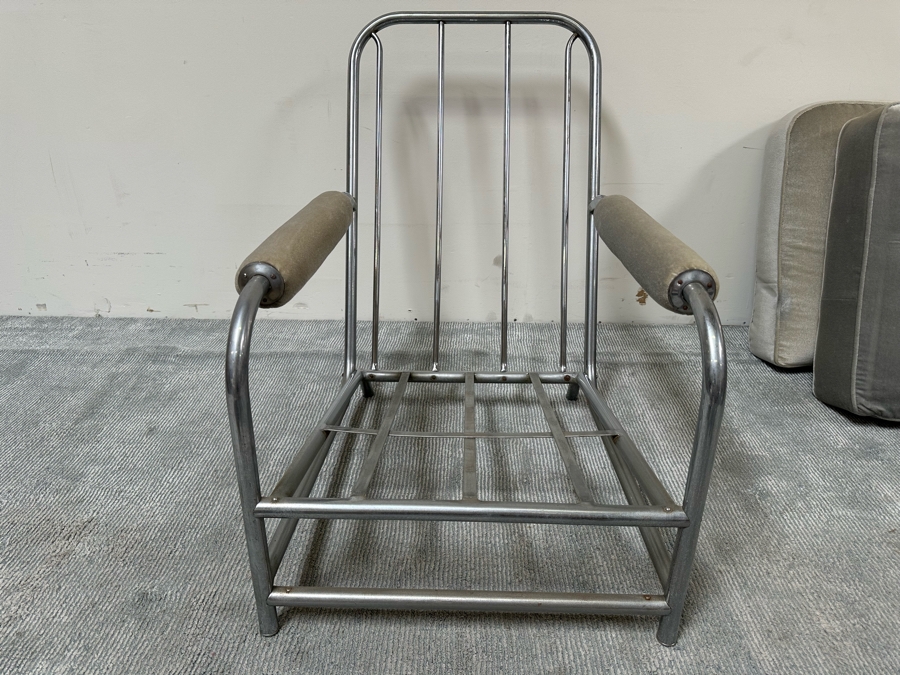 Vintage Art Deco Armchair 25W X 38D X 33H With Matching Ottoman 20W X 16D X 15H In Style Of Donald Deskey / Kem Weber For Lloyd [Photo 11]