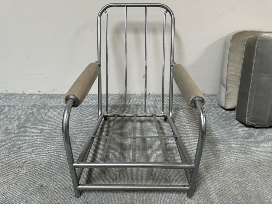 Vintage Art Deco Armchair 25W X 38D X 33H With Matching Ottoman 20W X 16D X 15H In Style Of Donald Deskey / Kem Weber For Lloyd [Photo 12]