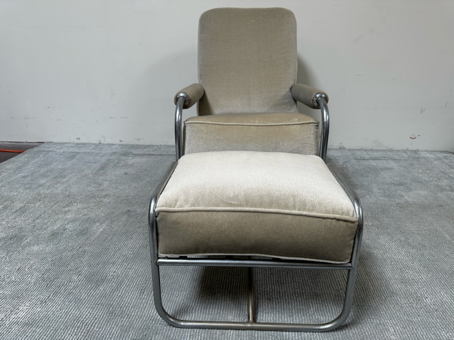 Vintage Art Deco Armchair 25W X 38D X 33H With Matching Ottoman 20W X 16D X 15H In Style Of Donald Deskey / Kem Weber For Lloyd [Photo 8]