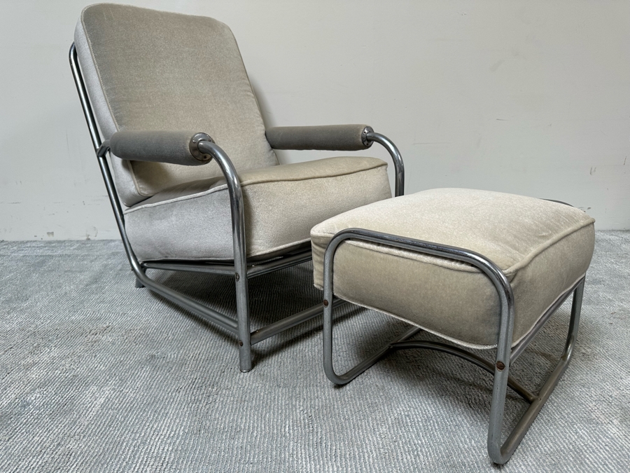 Vintage Art Deco Armchair 25W X 38D X 33H With Matching Ottoman 20W X 16D X 15H In Style Of Donald Deskey / Kem Weber For Lloyd [Photo 4]