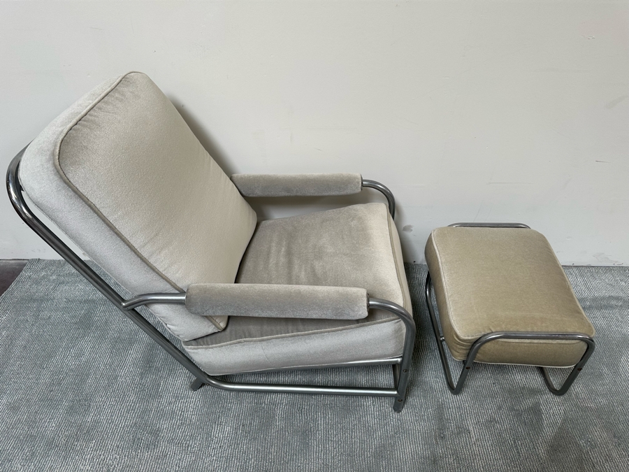 Vintage Art Deco Armchair 25W X 38D X 33H With Matching Ottoman 20W X 16D X 15H In Style Of Donald Deskey / Kem Weber For Lloyd [Photo 7]