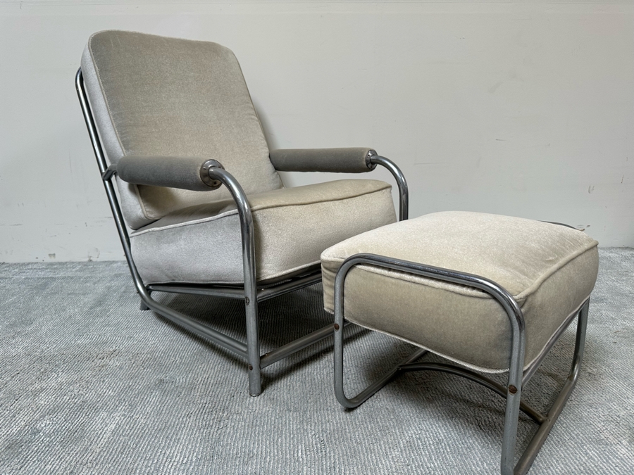 Vintage Art Deco Armchair 25W X 38D X 33H With Matching Ottoman 20W X 16D X 15H In Style Of Donald Deskey / Kem Weber For Lloyd [Photo 2]