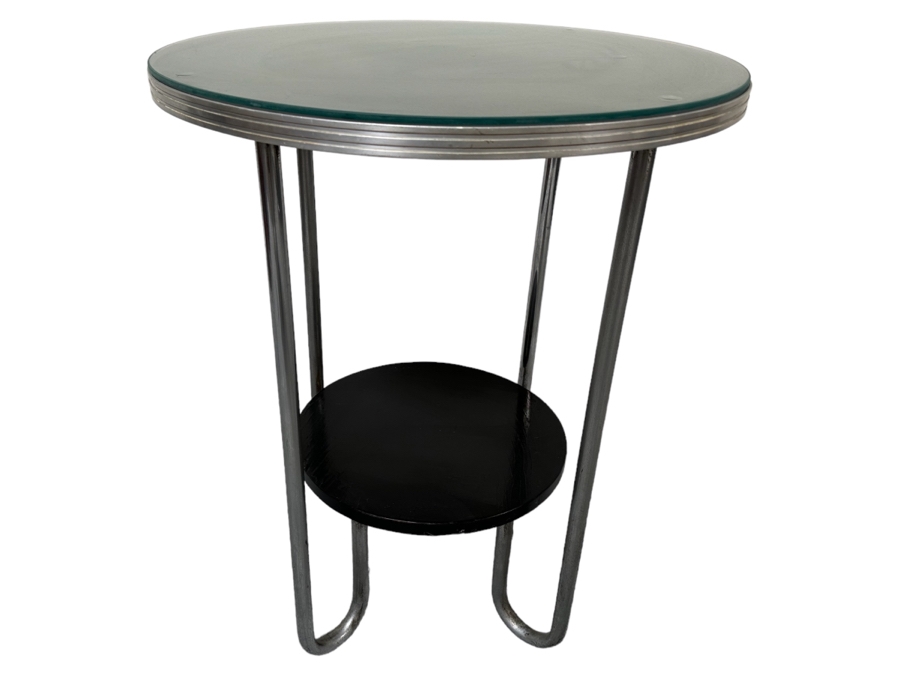 Vintage Art Deco Two Tier Tubular Chrome Side Table Bauhaus Style 24W X 30H [Photo 1]