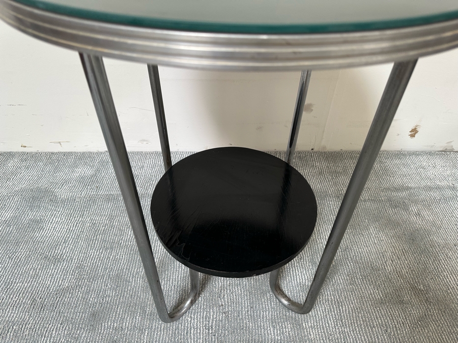 Vintage Art Deco Two Tier Tubular Chrome Side Table Bauhaus Style 24W X 30H [Photo 6]