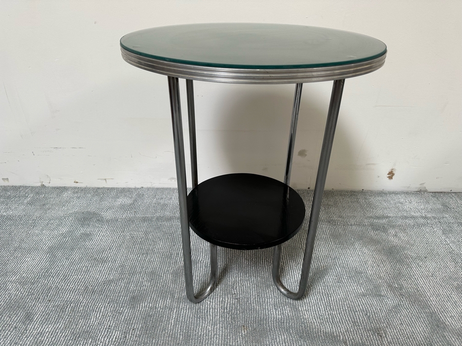 Vintage Art Deco Two Tier Tubular Chrome Side Table Bauhaus Style 24W X 30H [Photo 2]