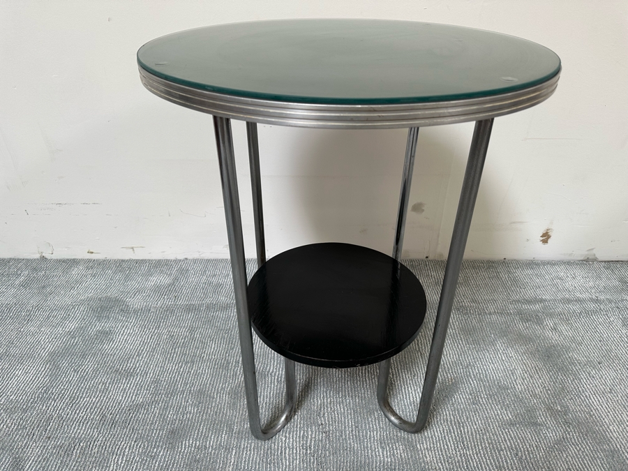 Vintage Art Deco Two Tier Tubular Chrome Side Table Bauhaus Style 24W X 30H [Photo 4]