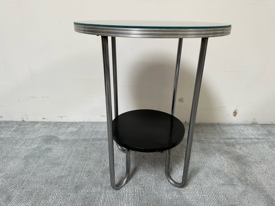 Vintage Art Deco Two Tier Tubular Chrome Side Table Bauhaus Style 24W X 30H [Photo 3]