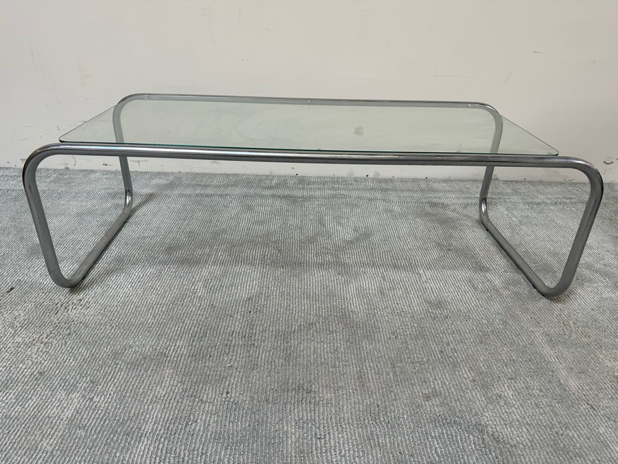 Vintage Chrome Coffee Table With Glass Top 49W X 22D X 16H [Photo 3]