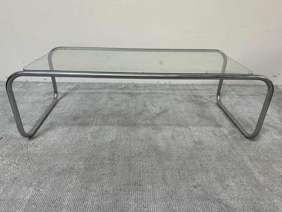 Vintage Chrome Coffee Table With Glass Top 49W X 22D X 16H [Photo 4]