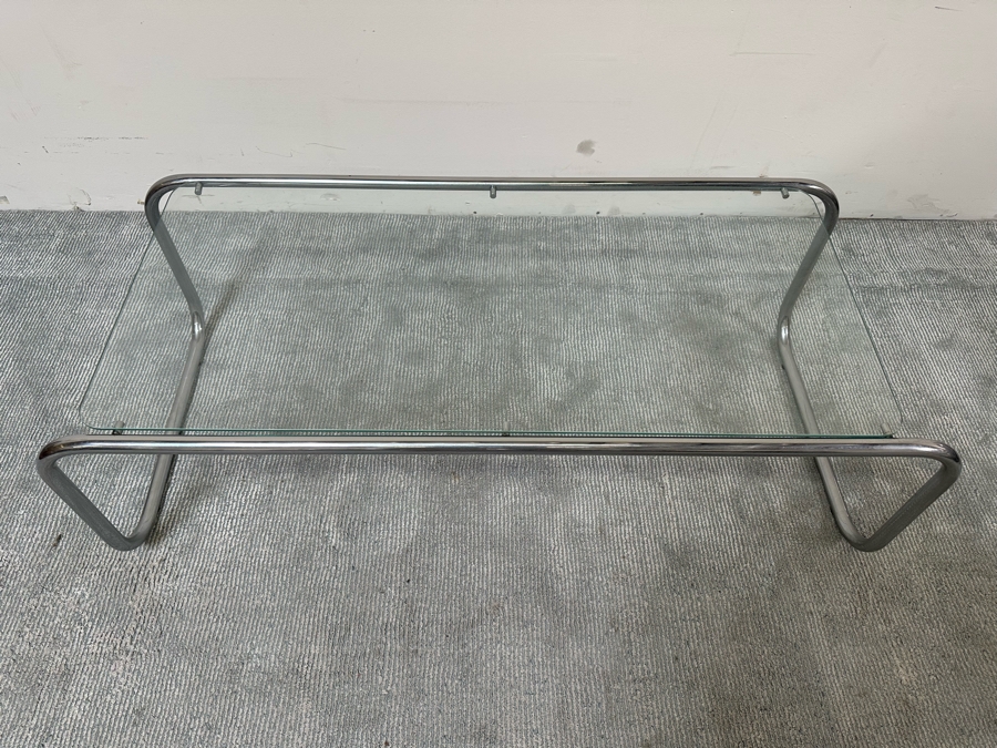 Vintage Chrome Coffee Table With Glass Top 49W X 22D X 16H [Photo 5]