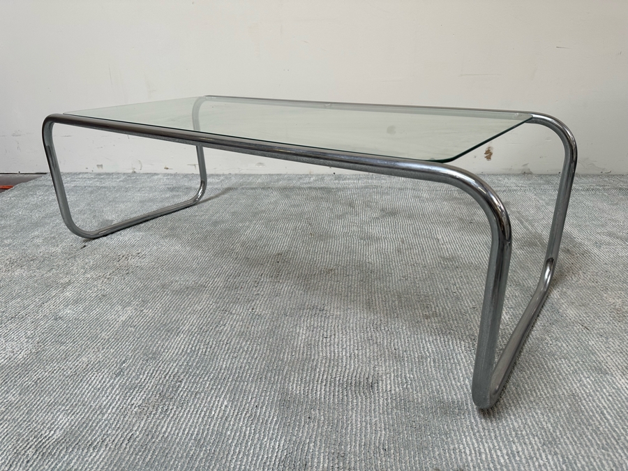 Vintage Chrome Coffee Table With Glass Top 49W X 22D X 16H [Photo 6]