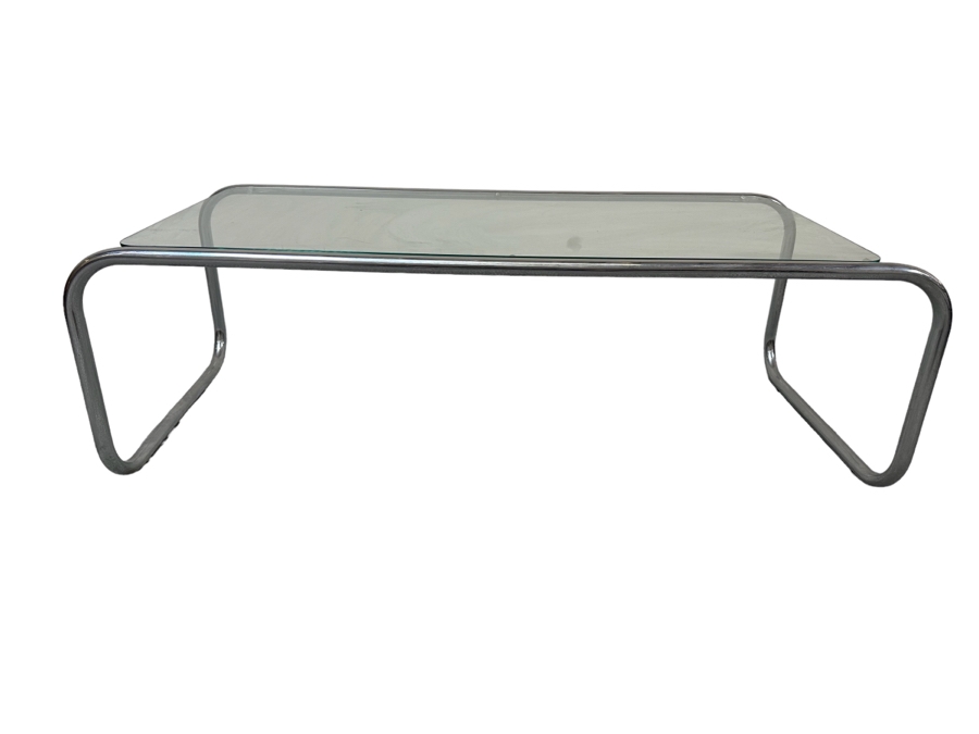 Vintage Chrome Coffee Table With Glass Top 49W X 22D X 16H [Photo 1]