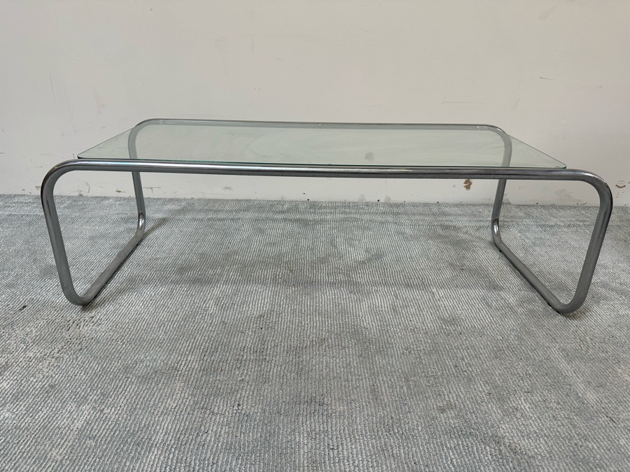 Vintage Chrome Coffee Table With Glass Top 49W X 22D X 16H [Photo 2]