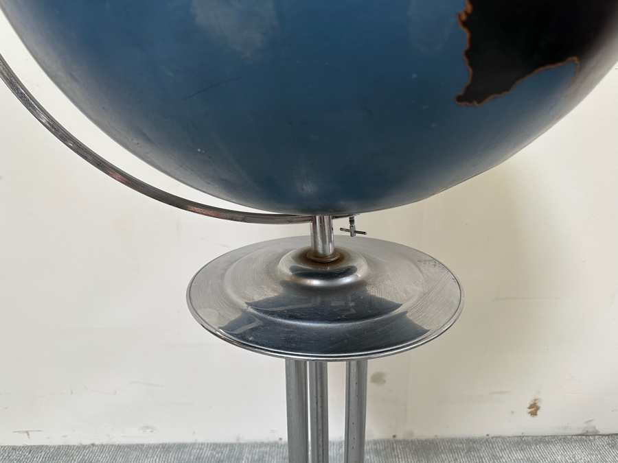 Rare Vintage Art Deco WWII Air Force Metal Chalk Globe For Plotting Missions With Period Chrome Stand 20W X 55H [Photo 6]