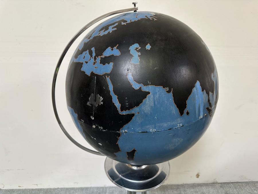 Rare Vintage Art Deco WWII Air Force Metal Chalk Globe For Plotting Missions With Period Chrome Stand 20W X 55H [Photo 11]