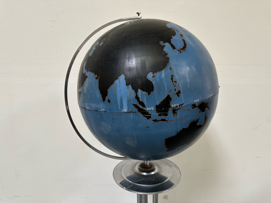 Rare Vintage Art Deco WWII Air Force Metal Chalk Globe For Plotting Missions With Period Chrome Stand 20W X 55H [Photo 20]