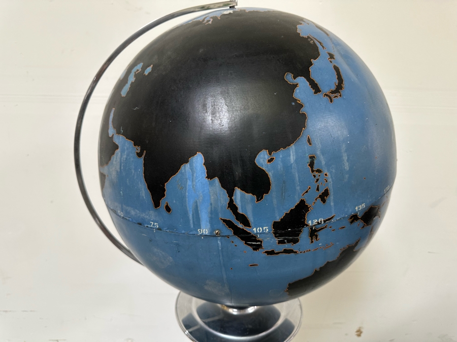 Rare Vintage Art Deco WWII Air Force Metal Chalk Globe For Plotting Missions With Period Chrome Stand 20W X 55H [Photo 10]