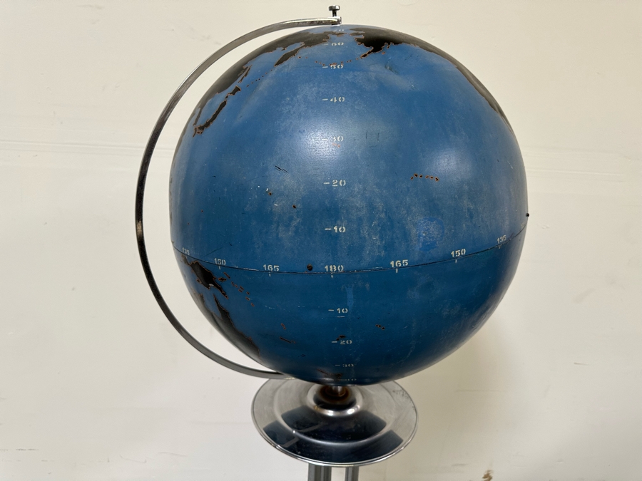 Rare Vintage Art Deco WWII Air Force Metal Chalk Globe For Plotting Missions With Period Chrome Stand 20W X 55H [Photo 16]