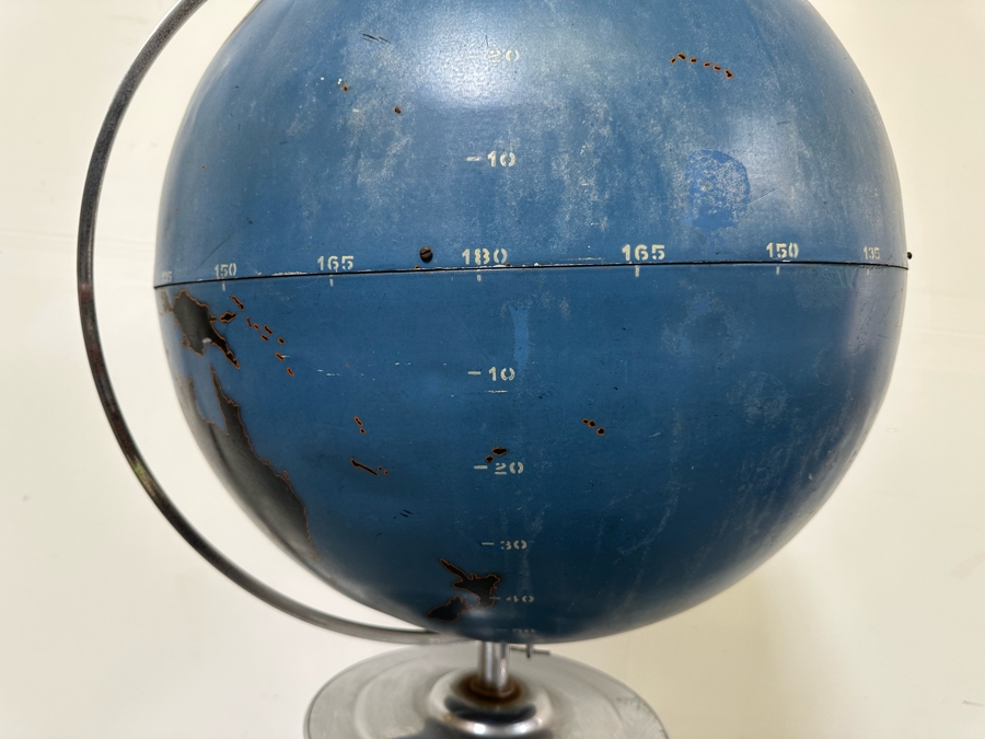 Rare Vintage Art Deco WWII Air Force Metal Chalk Globe For Plotting Missions With Period Chrome Stand 20W X 55H [Photo 18]
