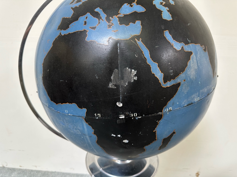 Rare Vintage Art Deco WWII Air Force Metal Chalk Globe For Plotting Missions With Period Chrome Stand 20W X 55H [Photo 13]