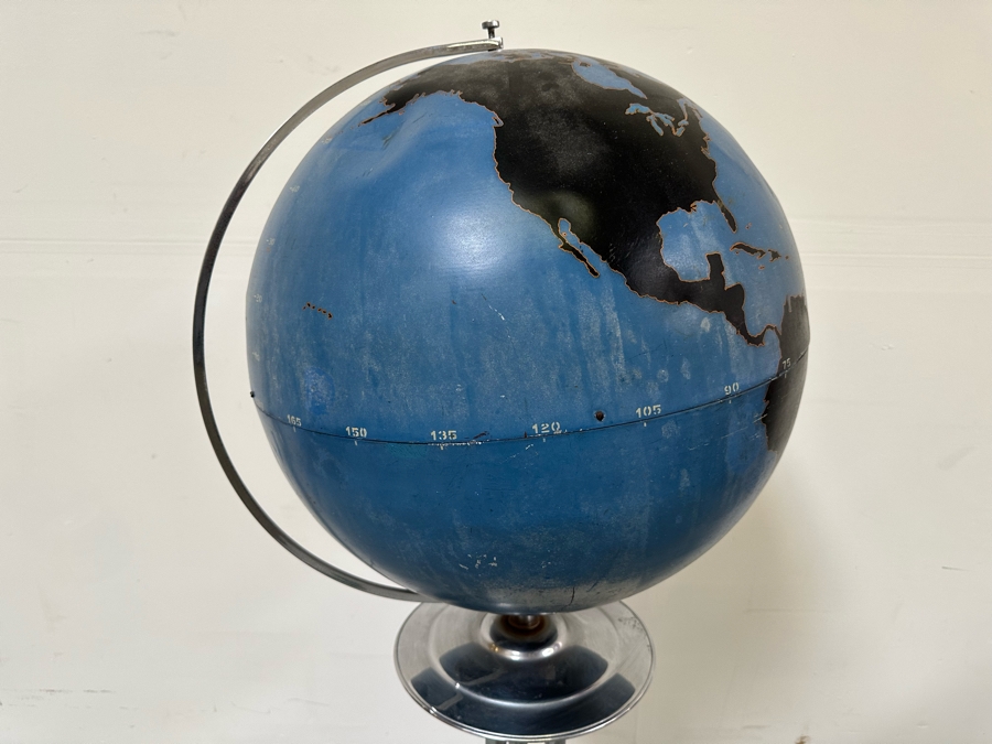 Rare Vintage Art Deco WWII Air Force Metal Chalk Globe For Plotting Missions With Period Chrome Stand 20W X 55H [Photo 15]