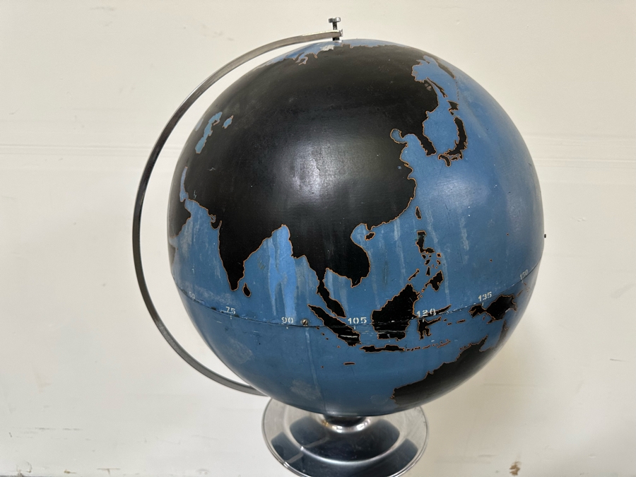 Rare Vintage Art Deco WWII Air Force Metal Chalk Globe For Plotting Missions With Period Chrome Stand 20W X 55H [Photo 19]