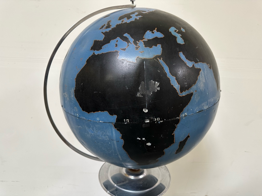 Rare Vintage Art Deco WWII Air Force Metal Chalk Globe For Plotting Missions With Period Chrome Stand 20W X 55H [Photo 12]