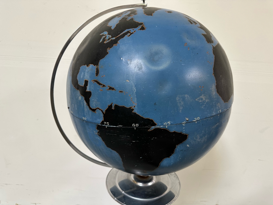 Rare Vintage Art Deco WWII Air Force Metal Chalk Globe For Plotting Missions With Period Chrome Stand 20W X 55H [Photo 14]