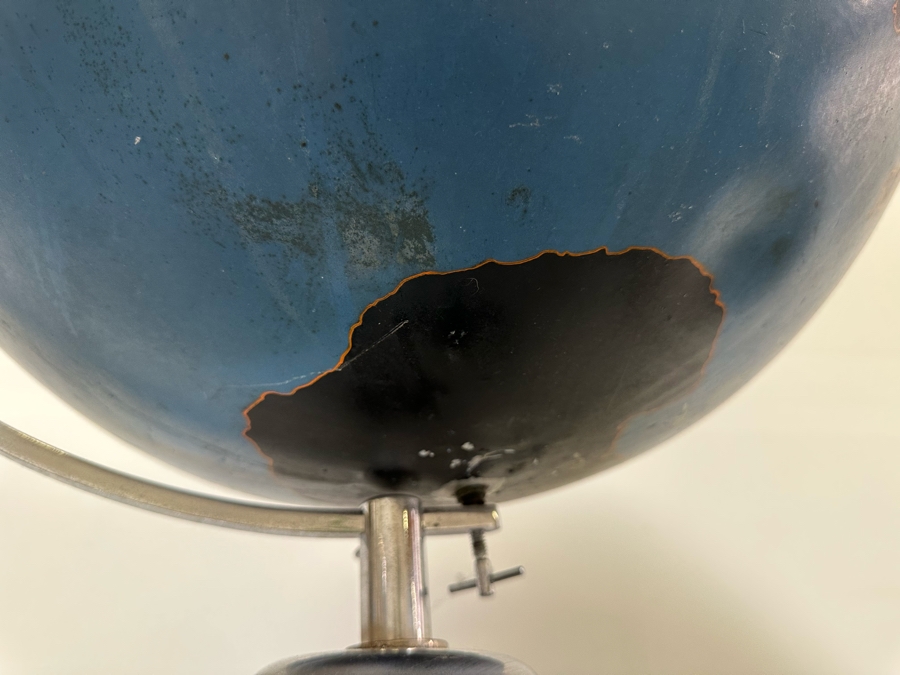 Rare Vintage Art Deco WWII Air Force Metal Chalk Globe For Plotting Missions With Period Chrome Stand 20W X 55H [Photo 9]