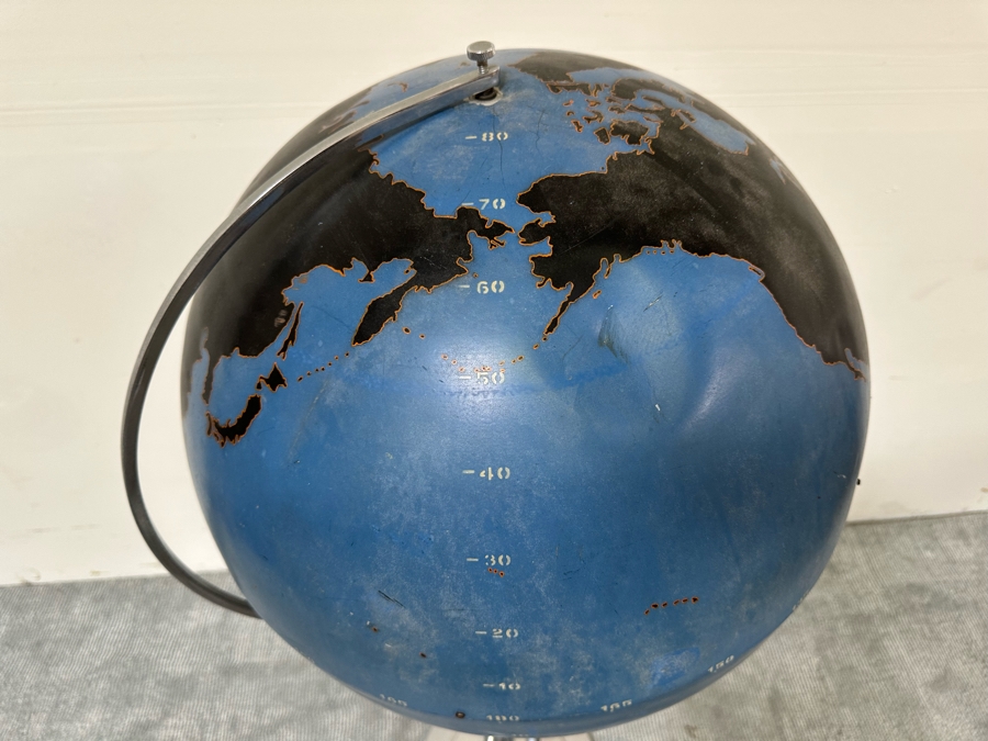 Rare Vintage Art Deco WWII Air Force Metal Chalk Globe For Plotting Missions With Period Chrome Stand 20W X 55H [Photo 17]