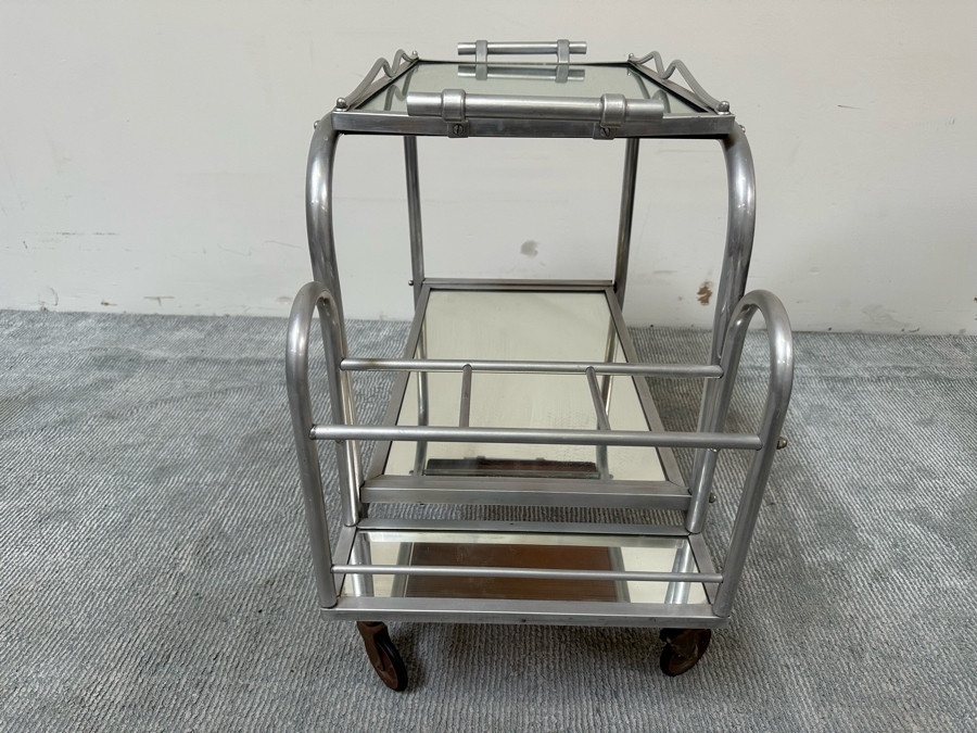Vintage Art Deco Jacques Adnet Cart Bar Trolley Tea Table With Removable Top Serving Tray 29W X 16D X 27H [Photo 7]