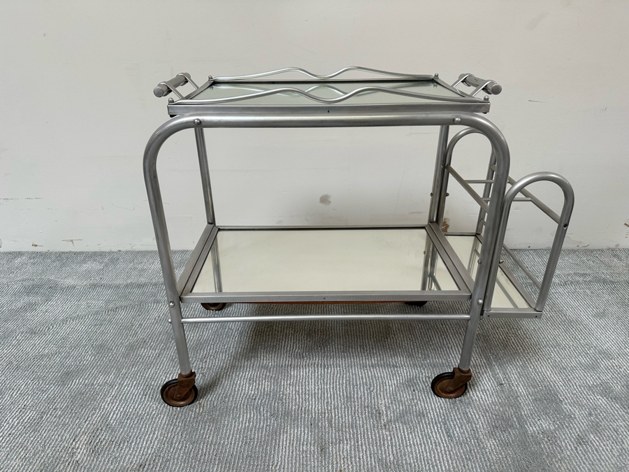 Vintage Art Deco Jacques Adnet Cart Bar Trolley Tea Table With Removable Top Serving Tray 29W X 16D X 27H [Photo 1]