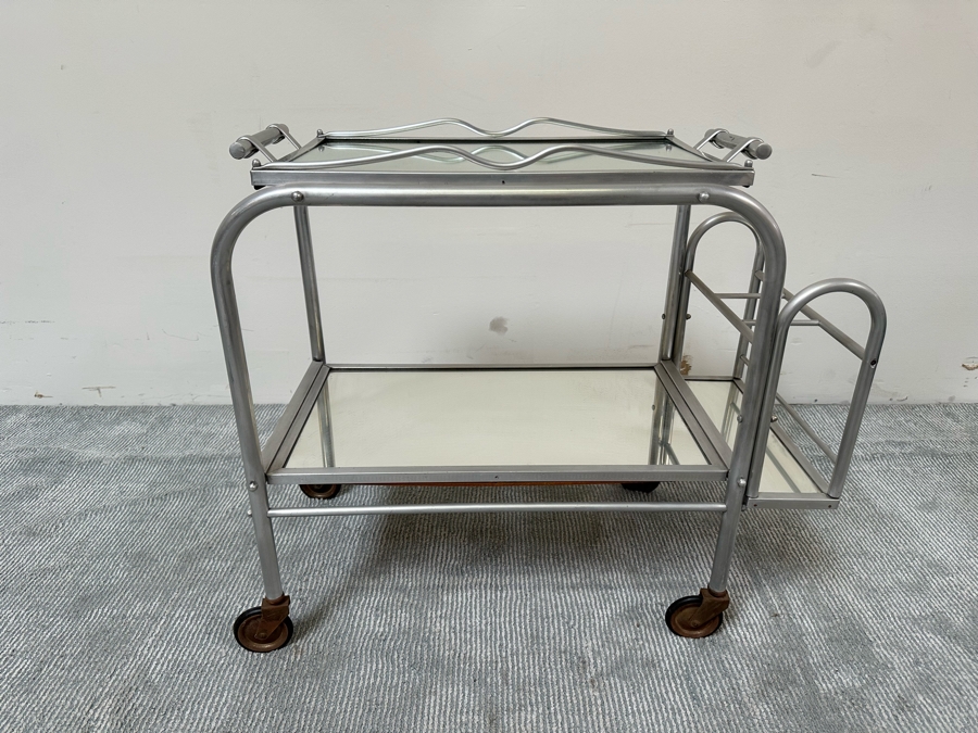 Vintage Art Deco Jacques Adnet Cart Bar Trolley Tea Table With Removable Top Serving Tray 29W X 16D X 27H [Photo 2]