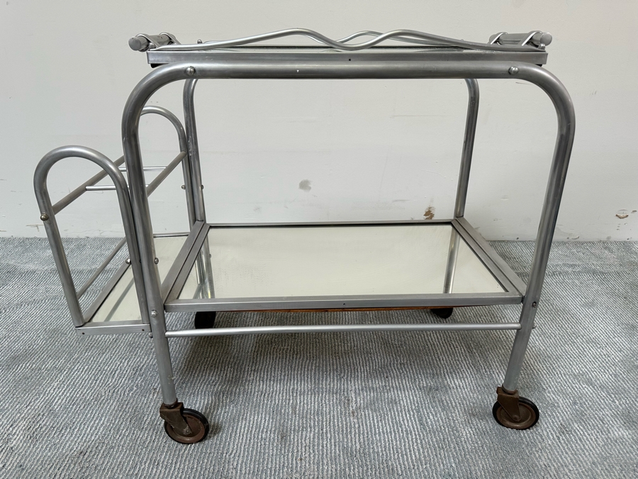 Vintage Art Deco Jacques Adnet Cart Bar Trolley Tea Table With Removable Top Serving Tray 29W X 16D X 27H [Photo 8]