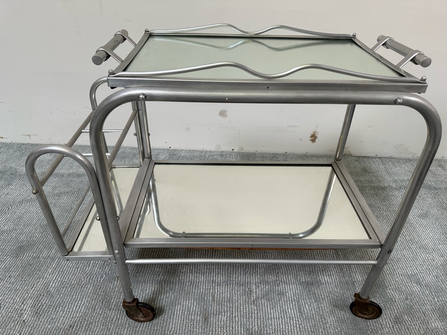 Vintage Art Deco Jacques Adnet Cart Bar Trolley Tea Table With Removable Top Serving Tray 29W X 16D X 27H [Photo 9]