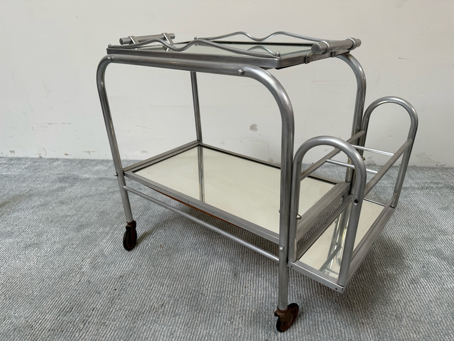 Vintage Art Deco Jacques Adnet Cart Bar Trolley Tea Table With Removable Top Serving Tray 29W X 16D X 27H [Photo 6]