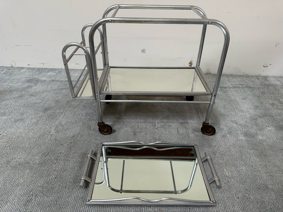 Vintage Art Deco Jacques Adnet Cart Bar Trolley Tea Table With Removable Top Serving Tray 29W X 16D X 27H [Photo 10]