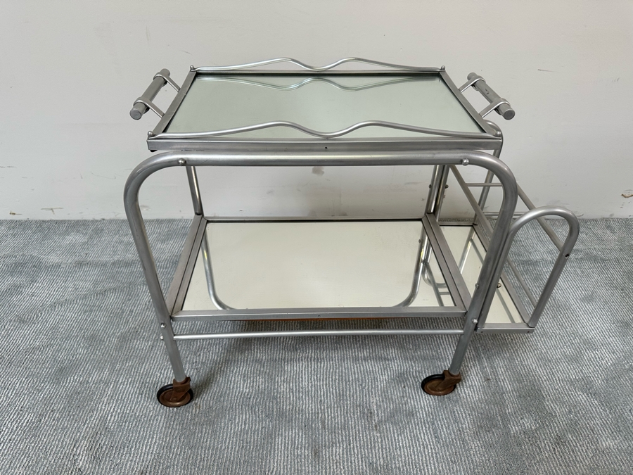 Vintage Art Deco Jacques Adnet Cart Bar Trolley Tea Table With Removable Top Serving Tray 29W X 16D X 27H [Photo 3]