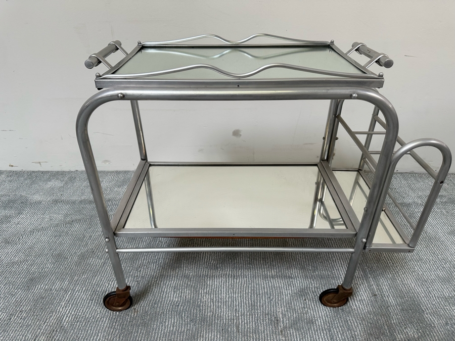 Vintage Art Deco Jacques Adnet Cart Bar Trolley Tea Table With Removable Top Serving Tray 29W X 16D X 27H [Photo 4]