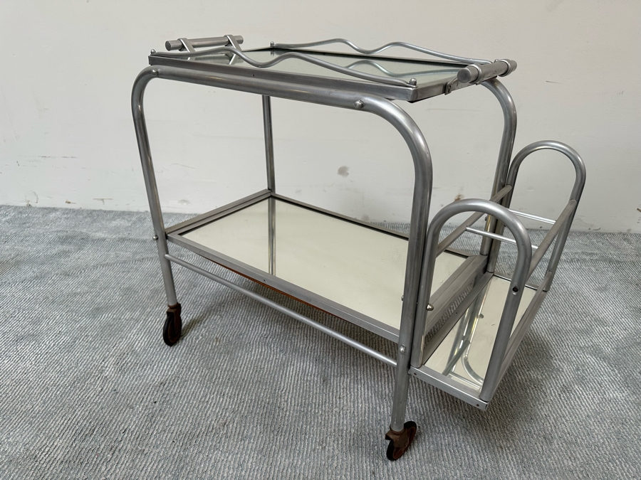 Vintage Art Deco Jacques Adnet Cart Bar Trolley Tea Table With Removable Top Serving Tray 29W X 16D X 27H [Photo 5]