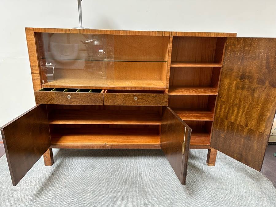 Vintage Art Deco Sideboard Cabinet With Silverware Drawer 79W X 17D X 58H [Photo 2]