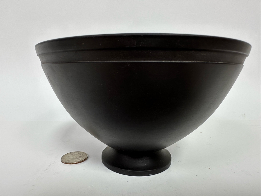 Vintage Art Deco Keith Murray Black Basalt Footed Bowl 6W X 3.75H [Photo 4]