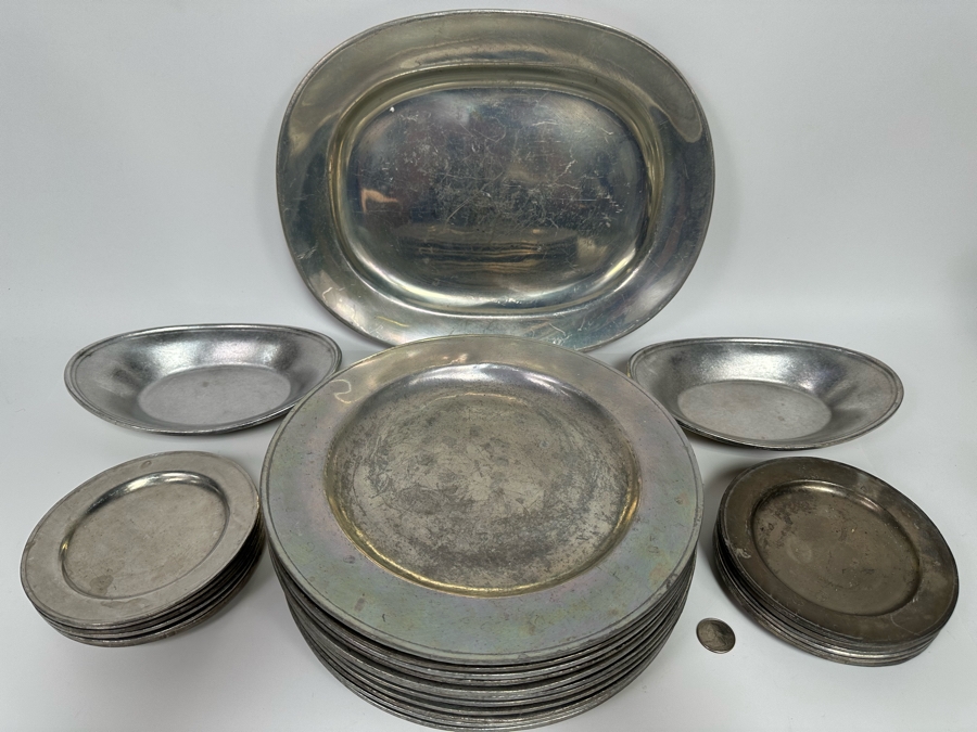 Collection Of Vintage Wilton-Columbia Pewter Metalware Charger Plates, Dishes, Bowls And Serving Tray [Photo 2]
