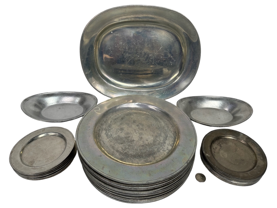 Collection Of Vintage Wilton-Columbia Pewter Metalware Charger Plates, Dishes, Bowls And Serving Tray [Photo 1]