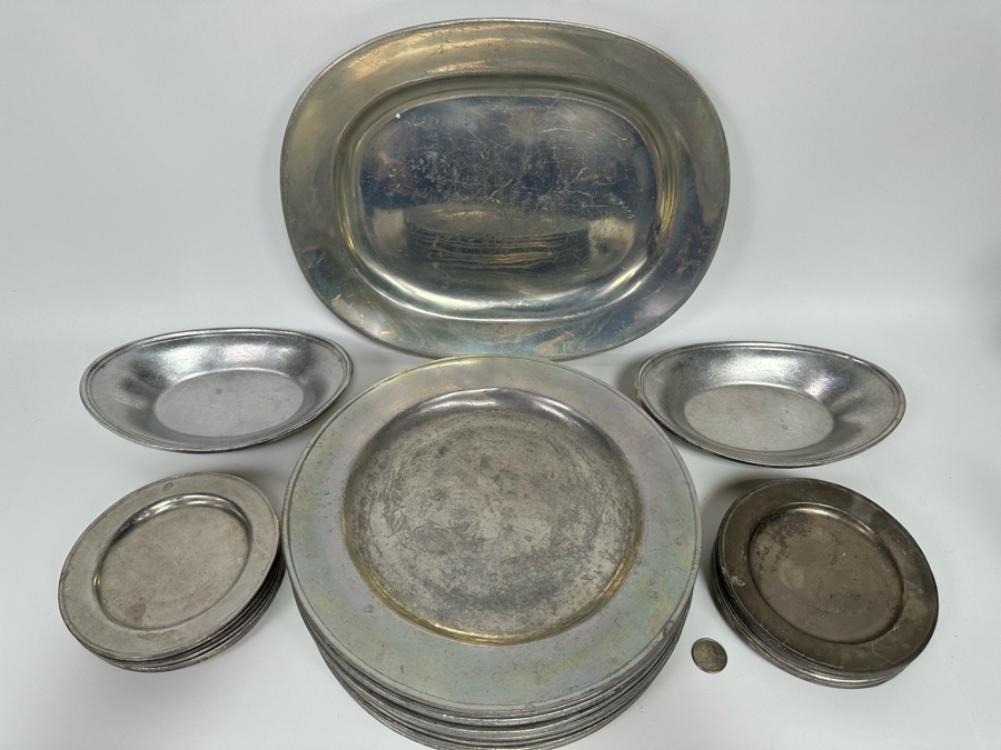 Collection Of Vintage Wilton-Columbia Pewter Metalware Charger Plates, Dishes, Bowls And Serving Tray [Photo 4]