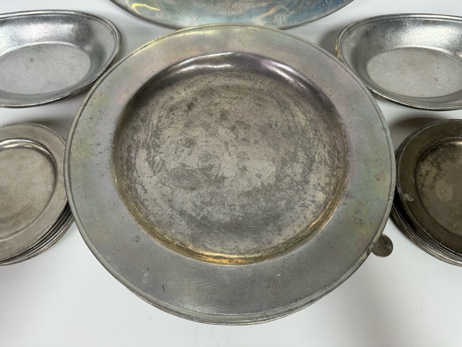 Collection Of Vintage Wilton-Columbia Pewter Metalware Charger Plates, Dishes, Bowls And Serving Tray [Photo 5]
